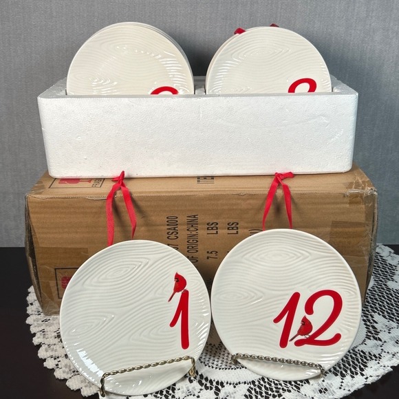 Temptations Other - Temptations Tara's Cardinal Ceramic Christmas Ornament Plates (Set of 12) (#3)